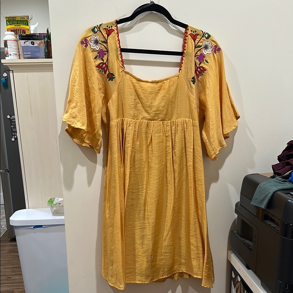 Umgee Mustard Floral Embroidered Dress - Picture 4 of 6
